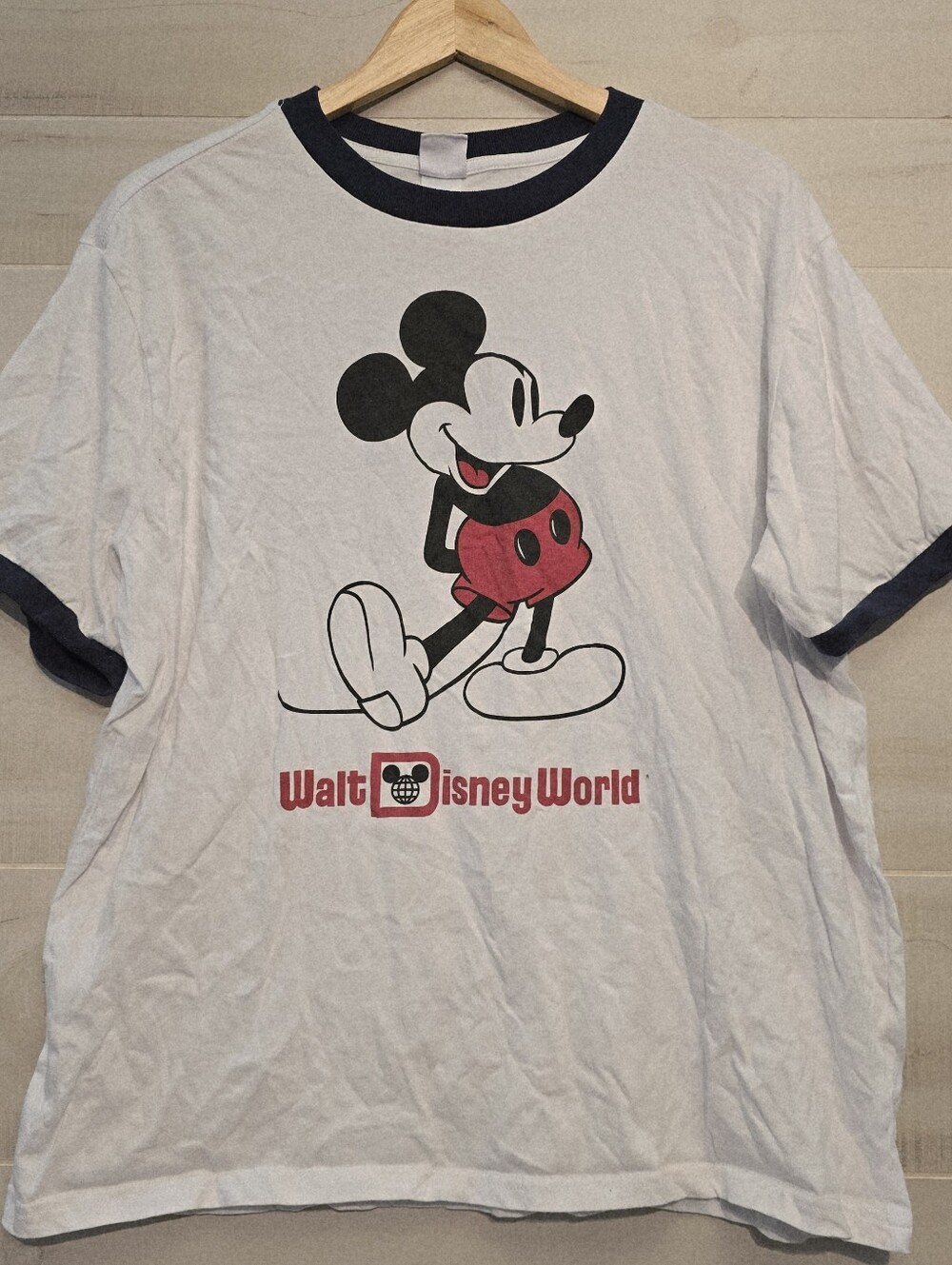 {XL} Disney Mickey Mouse Ringer Style Tee Navy Blue Trim